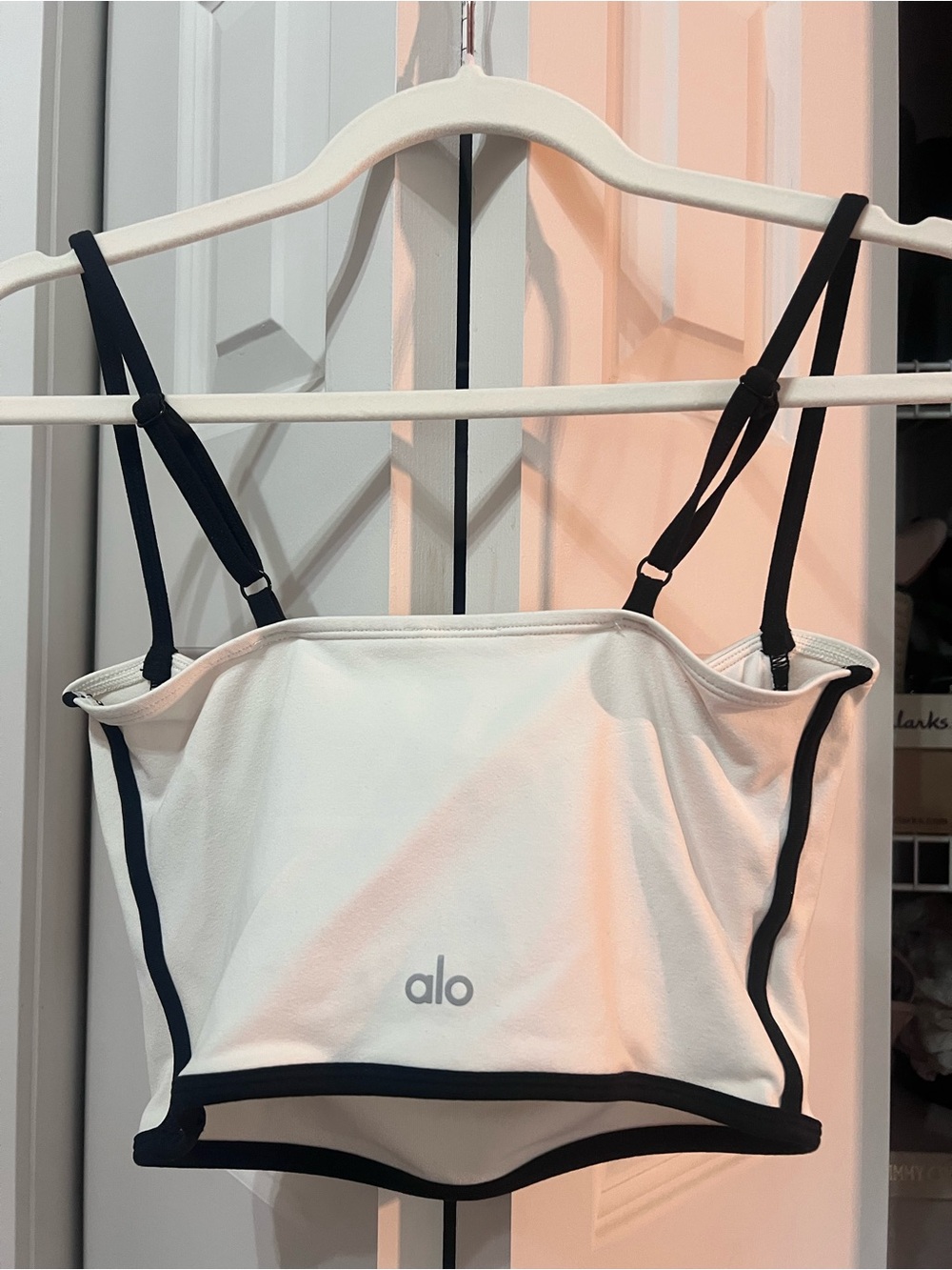 ALO Yoga White Crop Tank with Black Trim